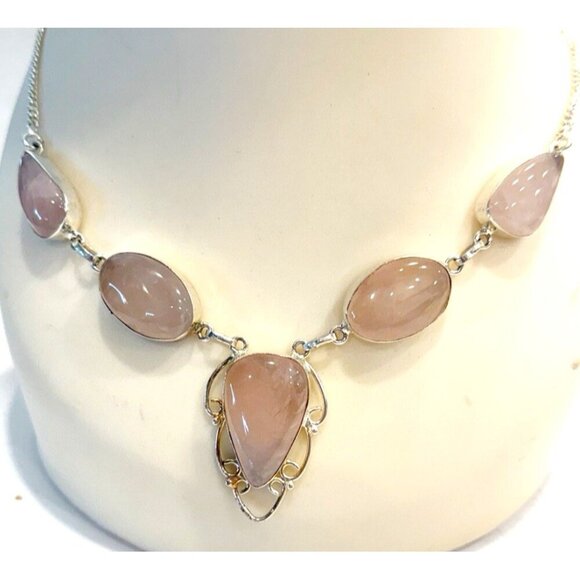 Rose Quartz Gemstone Handmade 925 Sterling Silver Jewelry Necklace Size 18" - Picture 1 of 10